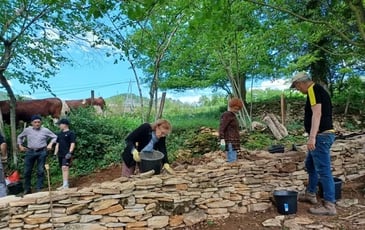 Atelier de restauration d'un mur en pierre sèche