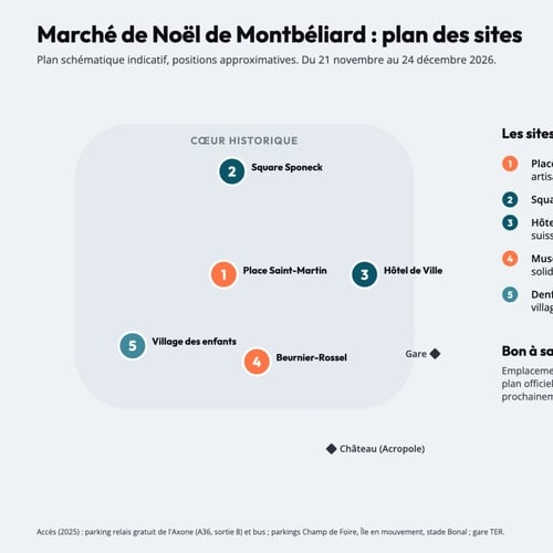 Plan des marchés de Noël de Montbéliard